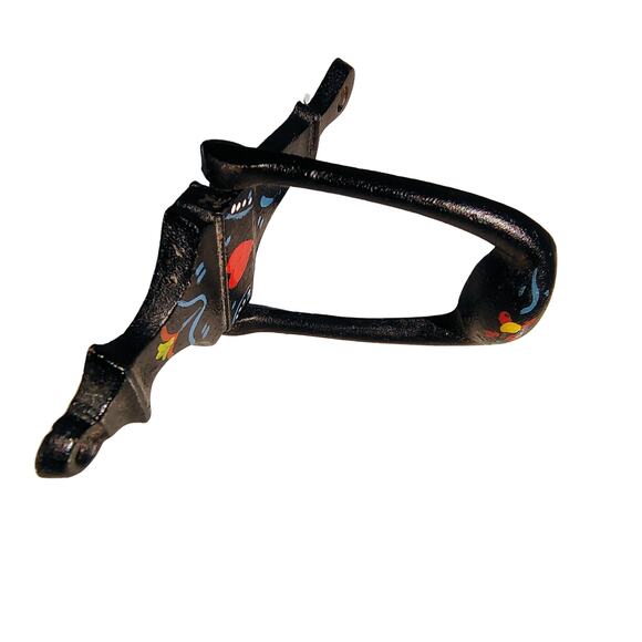 Narrow Black Vintage Hand Painted Cast Iron Amish Pennsylvania Dutch Doorknocker - Picture 7 of 9